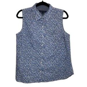 Tommy Hilfiger Womens Sleeveless Button-Down Floral Top Size M Blue & White